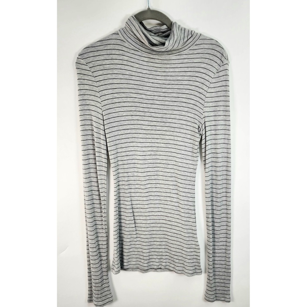 Anthropologie Postage Stamp Turtleneck Women's M Ribbed Heather Gray Striped